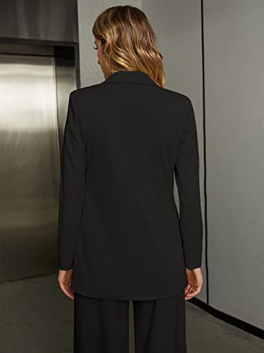 EXTRO&VERT Women Suit Two Pieces Outfit Long Sleeve Business Casual Blazer Jacket with Wide Leg Pant Suit Set for Work4