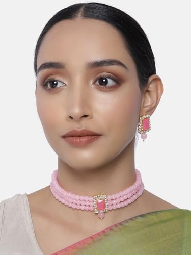 Joyas de perlas Kundan DMZ-2405 con baño de oro rosa en latón 3