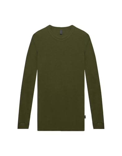 Dilling T-shirt à manches longues en laine mérinos pour homme, Vert chasseur, XL