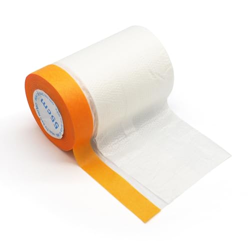 Image of Pre-Taped Masking Film Protection Covering with Adhesive Tape for Automotive Covering Paint Masking or Home (1.80 * 49.21Ft, Transparent)