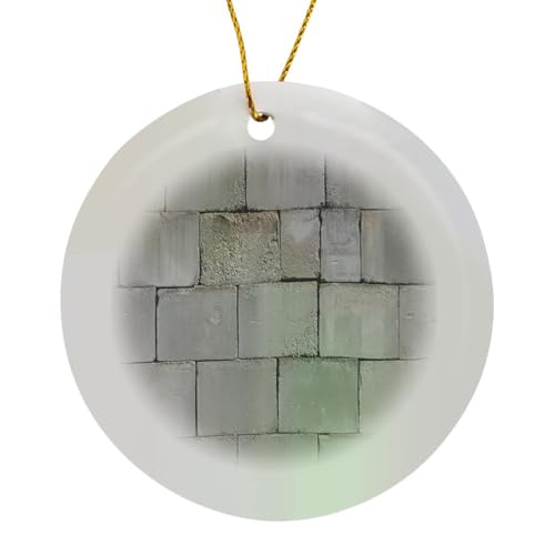 3dRose Stacked Cement Cinder Block Brick Wall Circle Porcelain Ornament