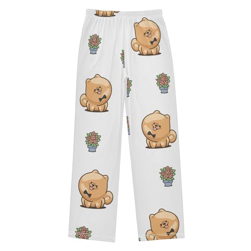 Kawai Pomeranian Boys Pants Boys Athletic Pants Long Pant for Boywith Pockets Wide-Leg Size 6-14Y