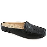 Marc Joseph New York Womens Casual Genuine Leather Flat Mules Sandals Closed Toe Backless Comfortable Lightweight Fashion Loafer with Venetian Detail Slip-on Slides Black Grainy 7