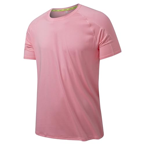 Men Comfy Badminton Sport T Shirt Classic Quick Dry Basketball Shirts Summer Slim Breathable Pullover Tops (Pink,XX-Large)