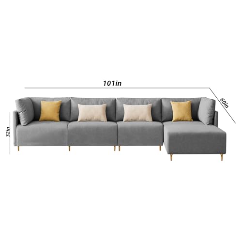 Image of Carina RHS 6 Seater L Shape Sofa Set for Living Room (Grey Fabric) Premium Fabric Sofa