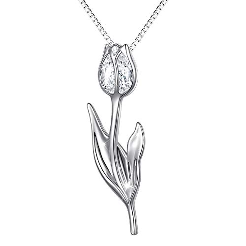 DAOCHONG Sterling Silver Flowers Tulip Calla Lily Sunflower Daffodil Poppy Lotus Pendant Necklace and Ring for Women