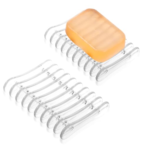 Lot de 2 porte-savons en plastique transparent pour douche, salle de bain, cuisine, facile à nettoyer, garde le savon sec (2)