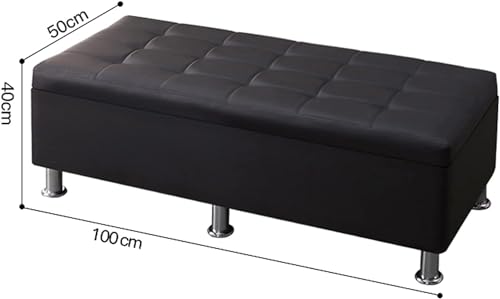 Tabouret ottoman coffre de rangement en cuir capitonné jaune 100x50x40 cm - 2