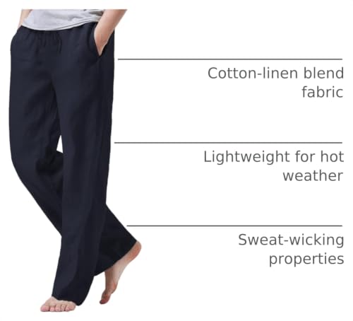 Image of iWoo Linen Pants Men Casual 2025 Summer Beach Elastic Drawstring Waist Yoga Pants Travel Baggy Work Pant Pajama
