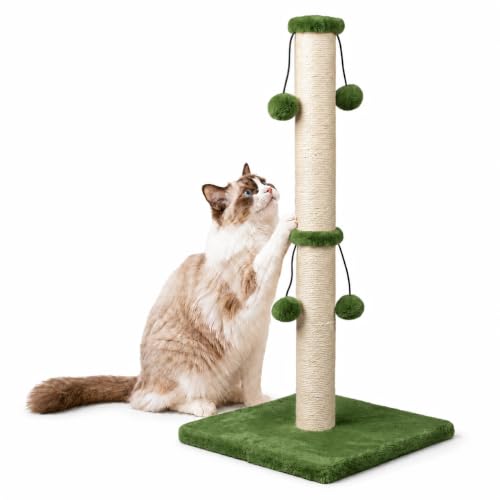 Dimaka Cat Scratching Post, Cat Scratcher for Large Cats with Teasing Toy Ball (Green, 34 inches for Large Cats)
