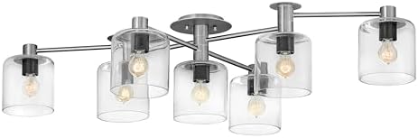 Hinkley Axel Seven Light Pendant, Brushed Nickel/Black Finish w/Clear Glass
