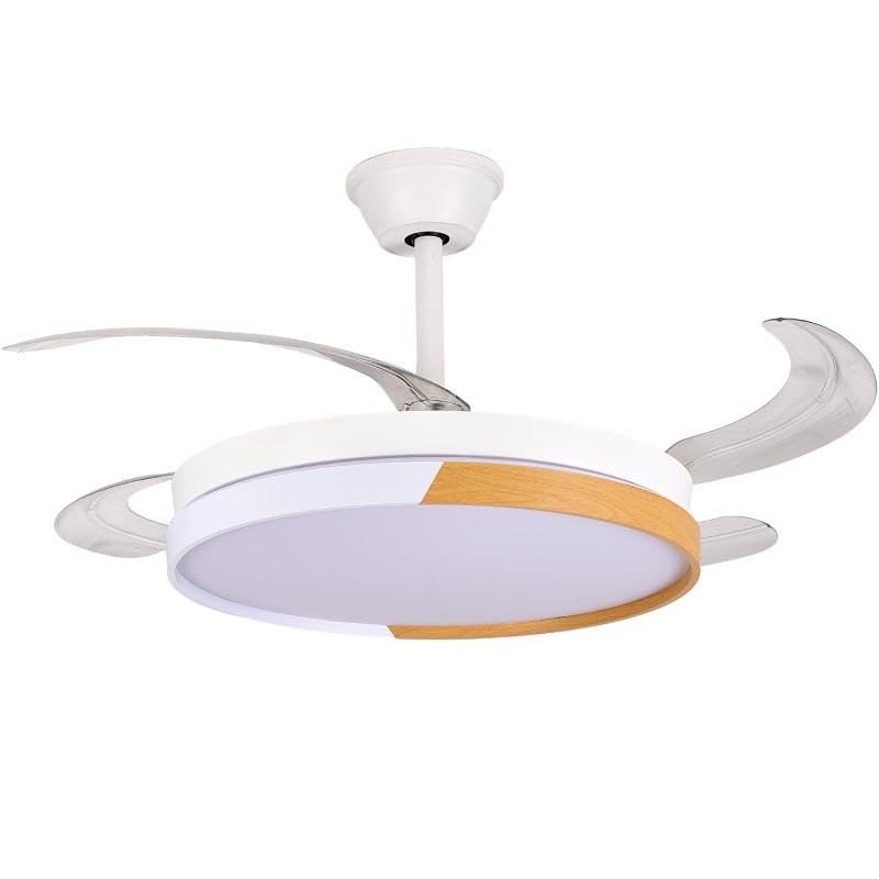 Ventilateur de plafond avec lumière pales rétractables blanc bois DRW Cibeles