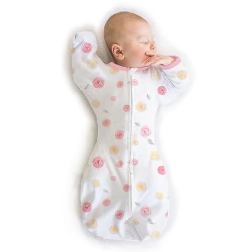 Image of Amazing Baby Transitional Swaddle Sack, Arms Up Half-Length Sleeves & Mitten Cuffs, Swaddle for Newborn Transition to Baby Sleep Sack Wearable Blanket, Sm, 0-3 Month, 6-14 lb, Little Watercolor Roses