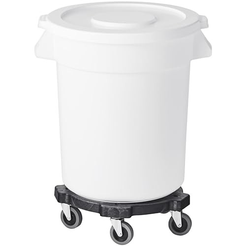 Caneca redonda comercial con tapa y ruedas 20 galones blanca