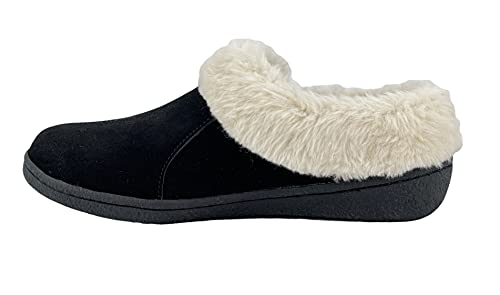 Clarks Womens Suede Leather Slipper with Gore and Bungee JMH2213 - Warm Plush Faux Fur Lining - Indoor Outdoor House Slippers For Women (6 M US, Black)2