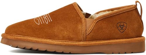 ARIAT Men's Square Toe Indoor & Outdoor Rubber Bottom Lasso Suede Slippers, Chestnut, 13