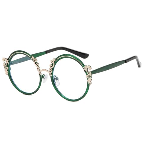 Lunettes rondes pour femme en métal vert avec monture transparente tendance
