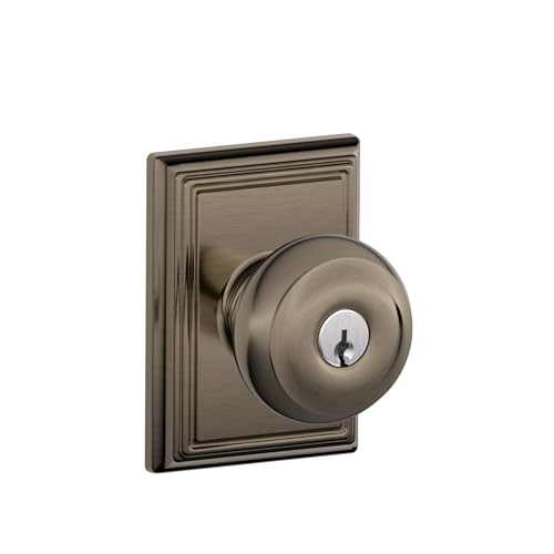 Image of SCHLAGE F51A GEO 620 ADD Georgian Knob with Addison Trim Keyed Entry Lock, Antique Pewter
