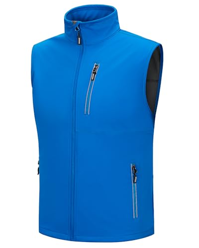 Outdoor Ventures Softshell Weste Herren Outdoor Fahrradweste Wasserdicht Winddichte Ärmellose Jacke Full Zip Atmungsaktive Laufweste Mittelblau S