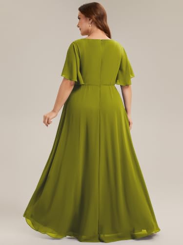 Image of Ever-Pretty Plus Women's Chiffon Plus Size Formal Mother of Bride Dresses | V-Neck, Short Sleeve, Applique, A-Line, Empire Waist, Plus Size Formal Wedding Guest Evening Dresses