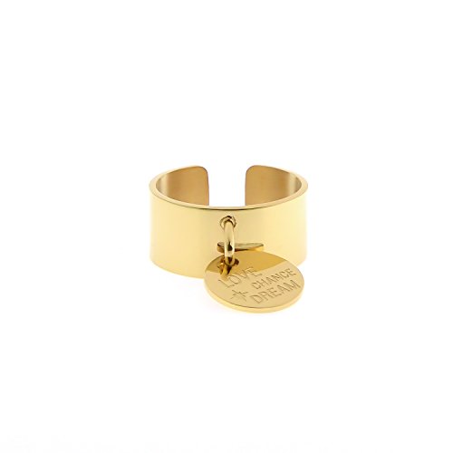 Paloma Bijoux Bague Acier gravée Love Dream Chance pour Femme - Bague Ajustable en Acier Chirurgical. (Acier Doré) Cover