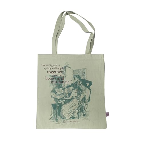 Sac d'épicerie réutilisable Jane Austen en coton recyclé vert pour le marché
