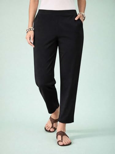 Image of KOTTY Women's Solid Straight Fit Ankle-Length Pants with Elastic Waist and Comfortable Stretch Fabric