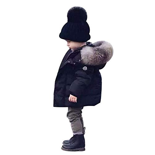 Baby Girl Boy Winter Coats, Thicken Fur Collar Hoodie Down Jacket Windproof Snowsuit Clothing Black 110