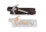  VIKINGS Coppia di ancoraggi Bracciale Set di 2 Marrone Scuro Bianco in Pelle, Anker Leder D.Braun Weiss:Marrone Scuro - Argento/Bianco - Oro