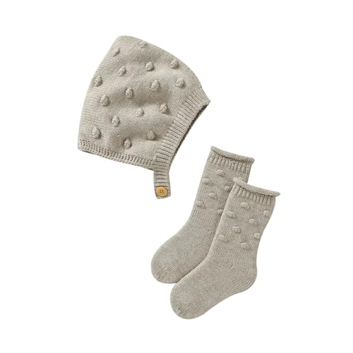 Image of mimixiong Newbron Baby Hat and Sock Set Cotton Knitting Infant Beanie Caps Crew Socks for Boy and girls