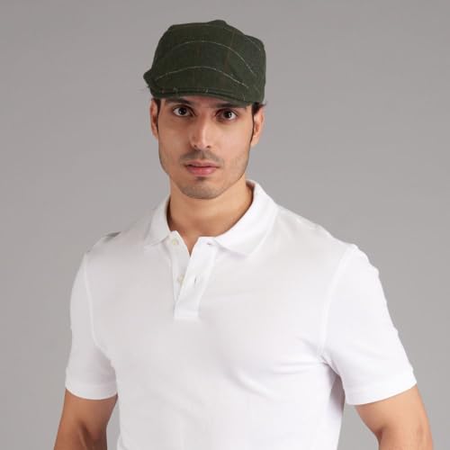 Image of The Tie Hub Wool Flat Cap for Men & Women | Adjustable Vintage Newsboy Gatsby Hat for Casual, Travel, Outdoor | Free Size Herringbone Ivy Style Cap