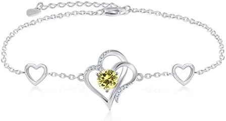 RIVIKO Love Heart Charm Bracelet For Women 925 Sterling Silver With Zirconia August Birthstone Bracelets Adjustable Link for Mother Wife Girls Sister Birthday Christmas Mother's Day Valentine's Day Jewelry Gift