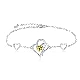 RIVIKO Love Heart Charm Bracelet For Women 925 Sterling Silver With Zirconia August Birthstone Brace