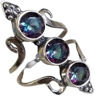 Mystic Topaz Ring, 925 Silver, Luxury Round Shape, Intimate Ring, Long Ring, Three Stone Ring, Perfect Ring, Wedding & Engagement Ring, Boho & Hippie Ring, Healing Crystal, Artisan Ring, Love Stone