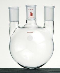F441150 Synthware 3-Neck Flask, Round Bottom, Vertical, 14/20 Center/Side Joint, 50 mL