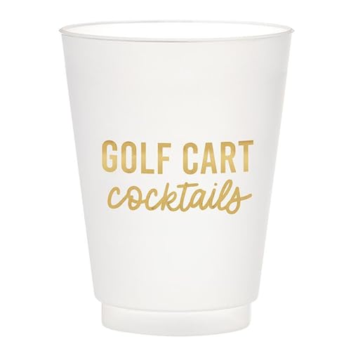Slant Party Supplies Plastic Cups - 8-Count Reusable Frosted Drink Glasses, 16-Ounce, Golf Cart Cocktails