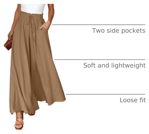 Image of Dokotoo Pants for Women Casual Elastic Waist Wide Leg Pants with Pockets