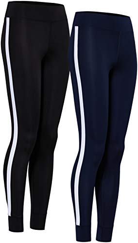 Marca Amazon - AURIQUE Leggings de Deporte con Banda Lateral Mujer, Multicolor (Black & Navy), 38, Label:S