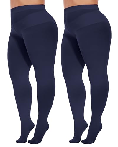Image of Citystl 2 Pack Plus Size Tights for Women, 80D Opaque Control Top Pantyhose