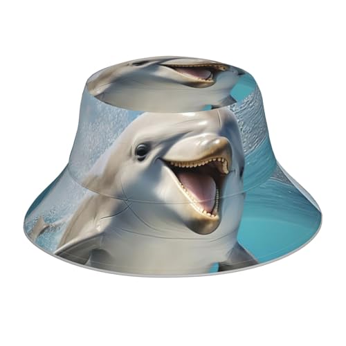 Gorra de pescador reflectante de doble cara con estampado de delfín animal divertido para hombres y mujeres, para exteriores, playa, viajes, verano, negro, talla única, Negro, talla única