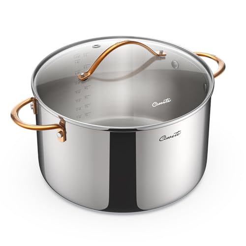Ciwete 8 Quart Stock Pot with Lid, Upgraded Tri-Ply Stainless Steel Pot, Seamless Soup Pot with Stay-Cool Brass Handle, Healthy Polished Stockpots, Induction Cookware, Oven and Dishwasher Safe