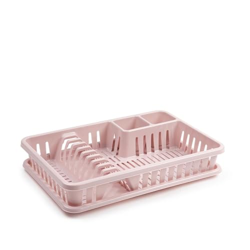 pcmoviles Escurreplato de plástico, Escurridor de Platos, Escurridor Fregadero de 2 módulos, con Bandeja Anti-Goteo, 45 cm de Ancho x 29.7 cm de Fondo x 8 cm de Altura, Color Rosa