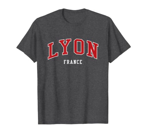 Lyon France College University Style T-Shirt, Men, Dark Heather Grey, Large