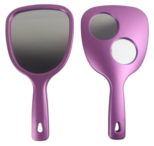 Image of 26x13.5 cm Fan‑Shape Hand Mirror | Dual‑Side Front 1x + Back 2x /3x Magnifying Makeup Mirror | Portable Travel Compact, Multicolor Plastic (1, Pentagonal)