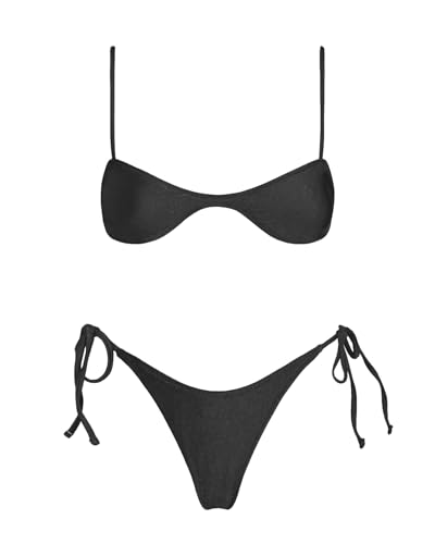 VOLAFA Women's Triangle Bikini Sets Tie Sexy Thong Solid Cheeky Swimsuit Brazillian Two Piece Bathing Suit