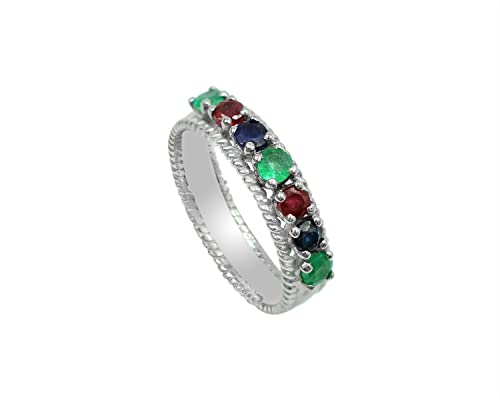 Natural Ruby Emerald Sapphire Gemstone Ring 925 Sterling Silver July Birthstone Haifa Eternity Proposal Ring Wedding Jewelry For Bridal Gift(RG-8031)