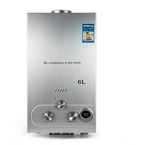 Calentador de Agua Butano 6 L/min, Calentador de Agua LPG Instantáneo,16 KW, con Pantalla LED, Compatible con Butano/Propano,Para Duchas, Lavado de Mascotas y Acampada Al Aire Libre