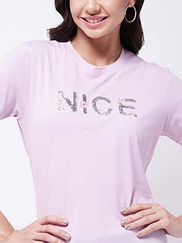 Image of Modeve Women Printed Cotton Blend Half Sleeve Round Neck T-Shirt for Summer