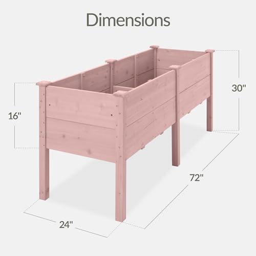 Image of Best Choice Products 72 inch x 24 inch x 30 inch Raised Garden Bed with Extra Deep 16 inch Depth, Elevated Wood Planter Box Stand for Backyard, Patio, Balcony, Natural Fir Wood - Pink