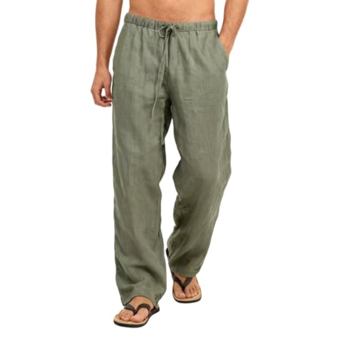 Amazhiyu Men's 100% Linen Elastic Drawstring Loose Pants Green, Small — Amazon listing image